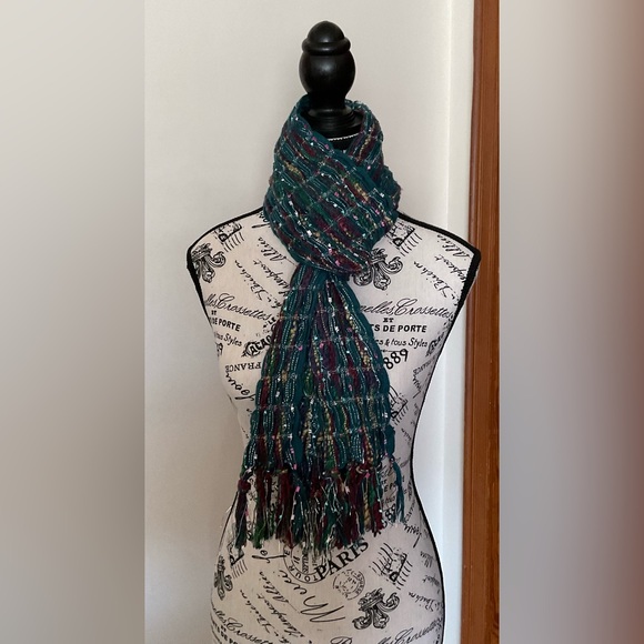 Versatile Multicolor Scarf Main Color is Teal - Picture 4 of 7